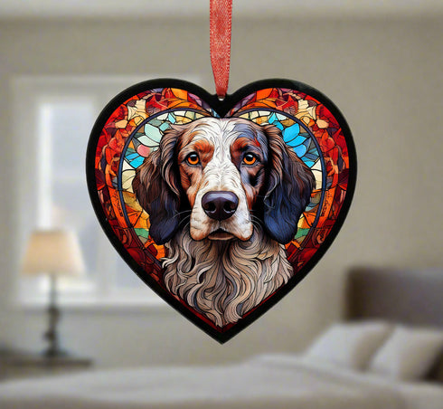 English Setter Stained Glass Effect Heart Suncatcher